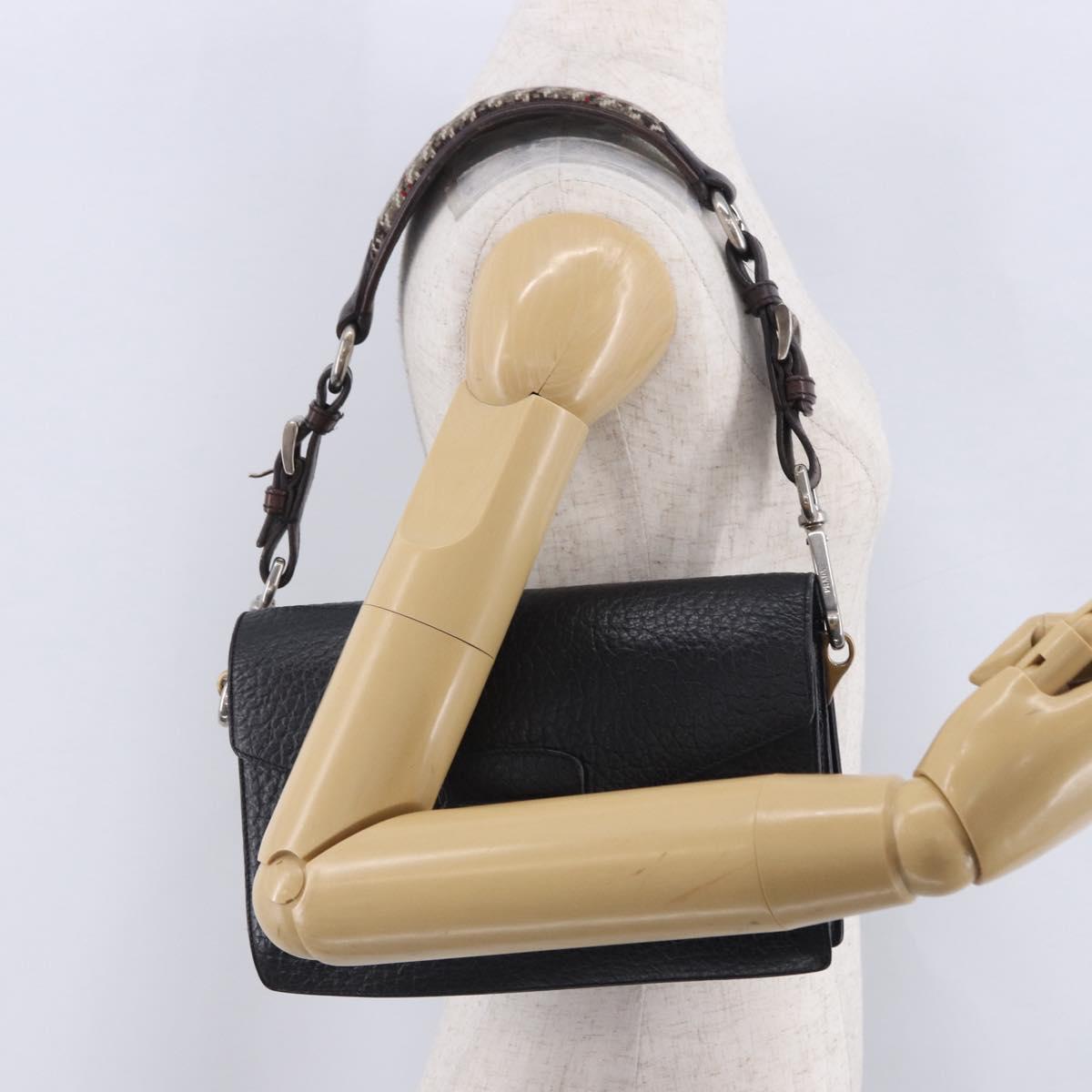 PRADA Ready Lock Shoulder Hand Bag Leather Black Gold Auth am12604V