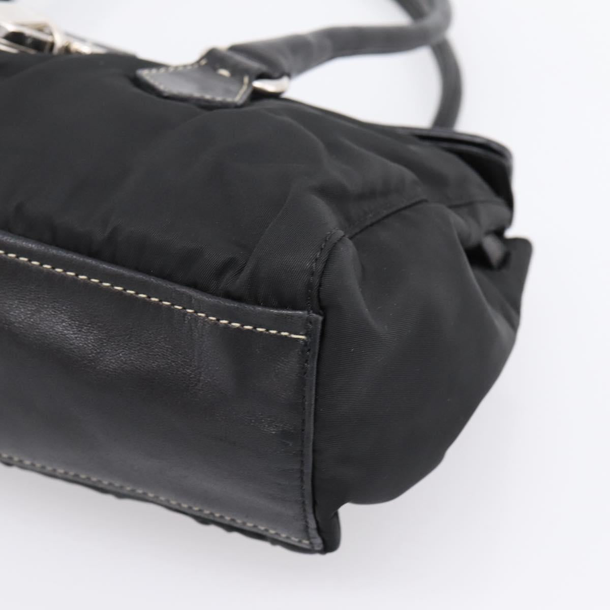 PRADA Hand Bag Nylon Leather Black Silver Auth am12605V