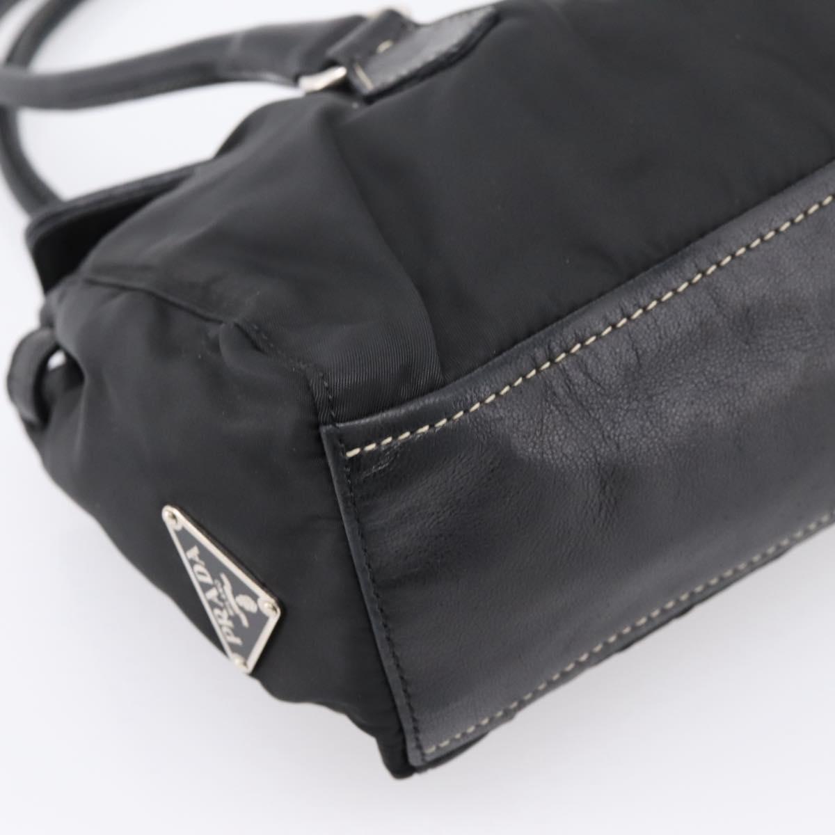 PRADA Hand Bag Nylon Leather Black Silver Auth am12605V