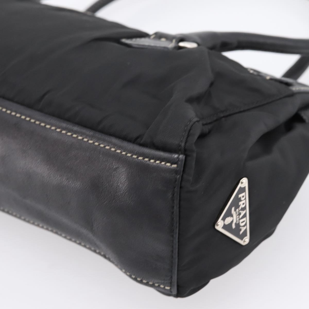 PRADA Hand Bag Nylon Leather Black Silver Auth am12605V