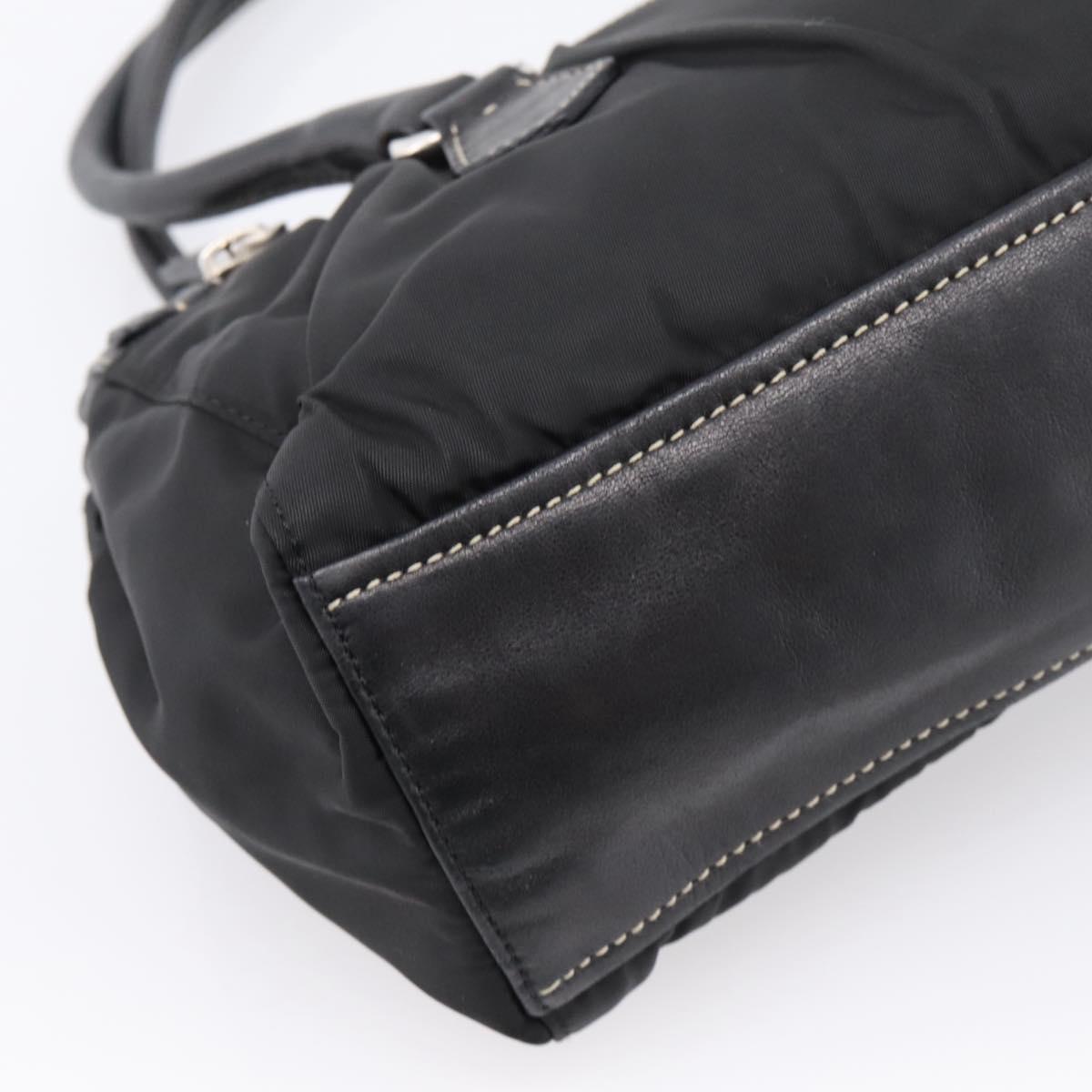 PRADA Hand Bag Nylon Leather Black Silver Auth am12605V