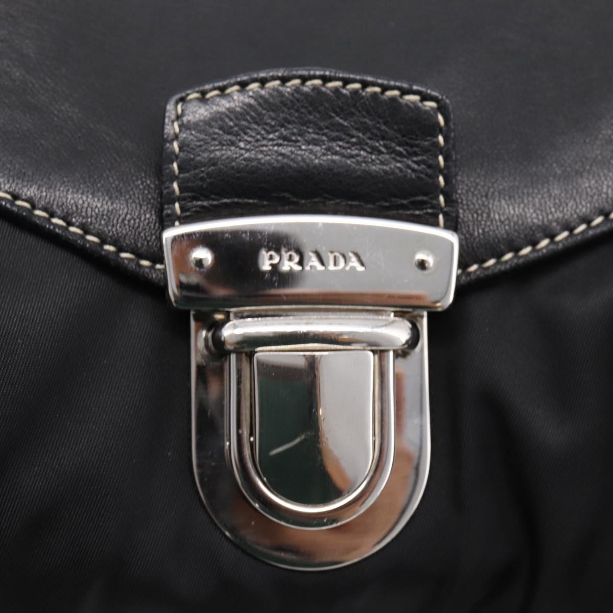 PRADA Hand Bag Nylon Leather Black Silver Auth am12605V