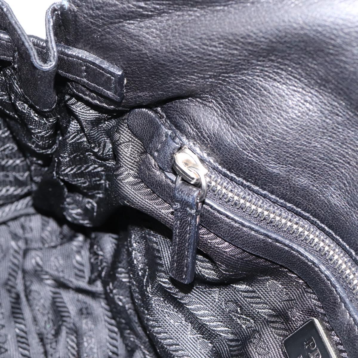 PRADA Hand Bag Nylon Leather Black Silver Auth am12605V