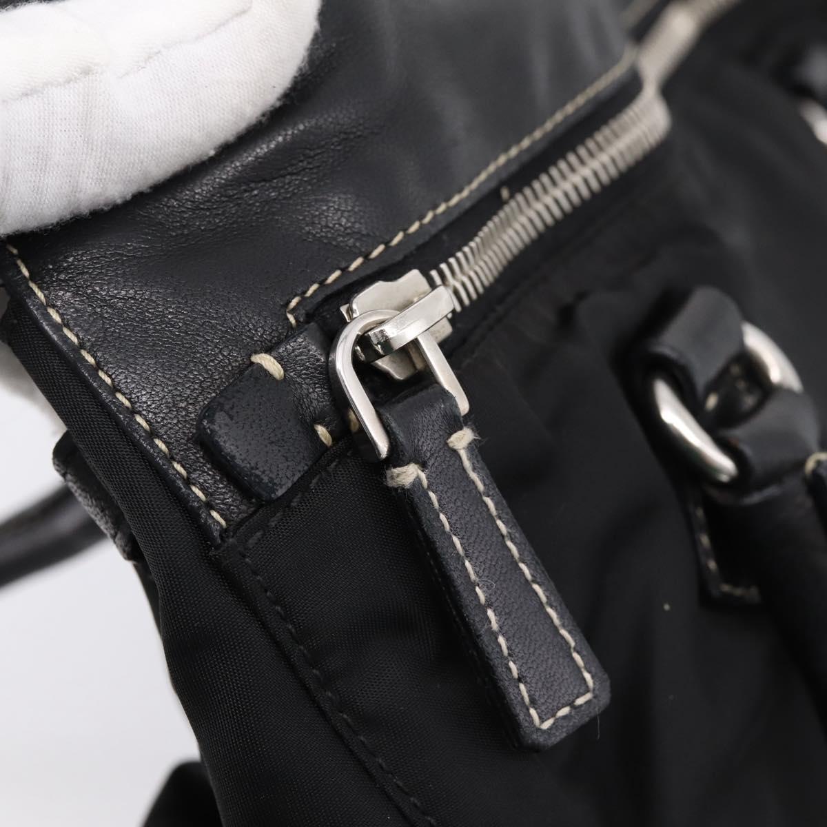 PRADA Hand Bag Nylon Leather Black Silver Auth am12605V