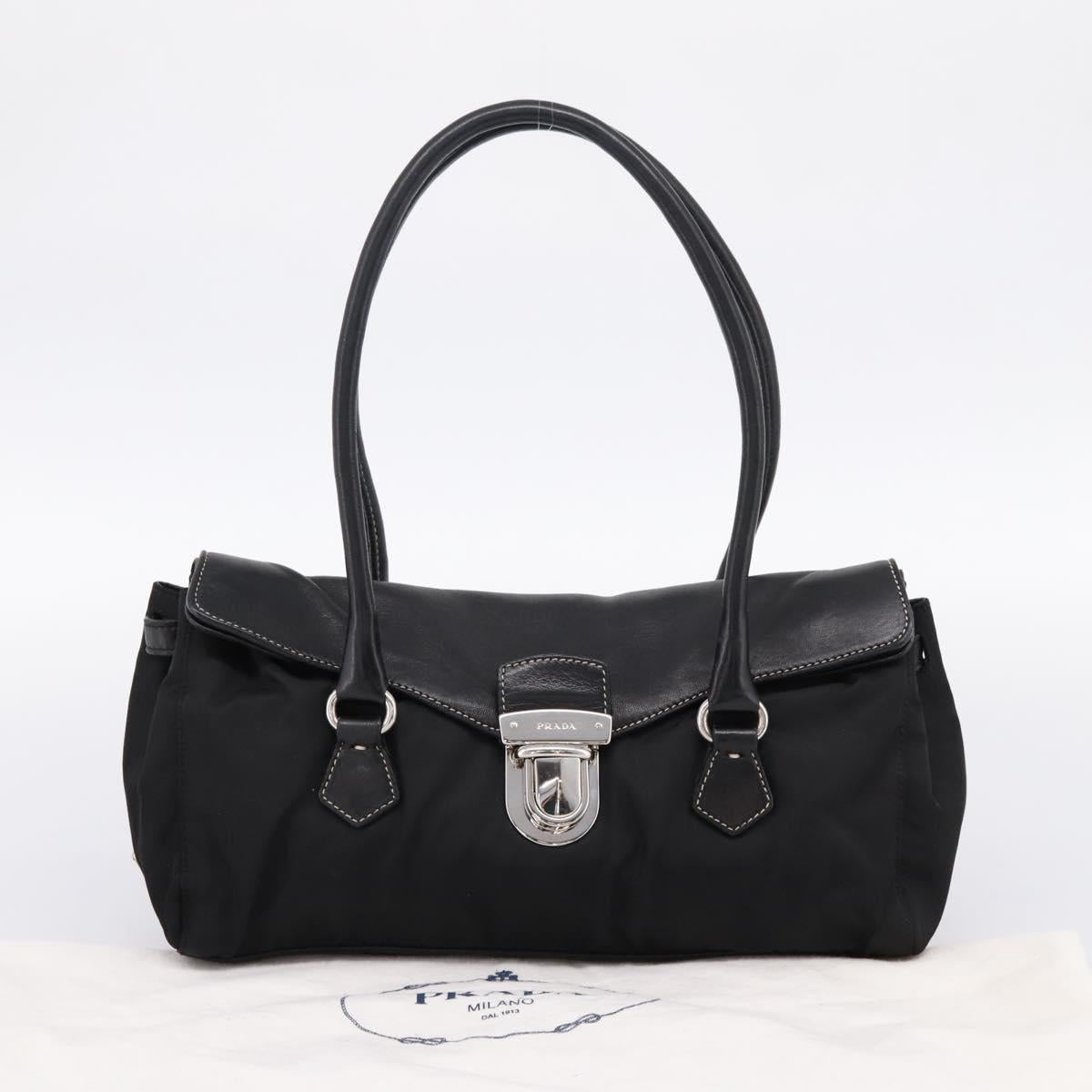 PRADA Hand Bag Nylon Leather Black Silver Auth am12605V