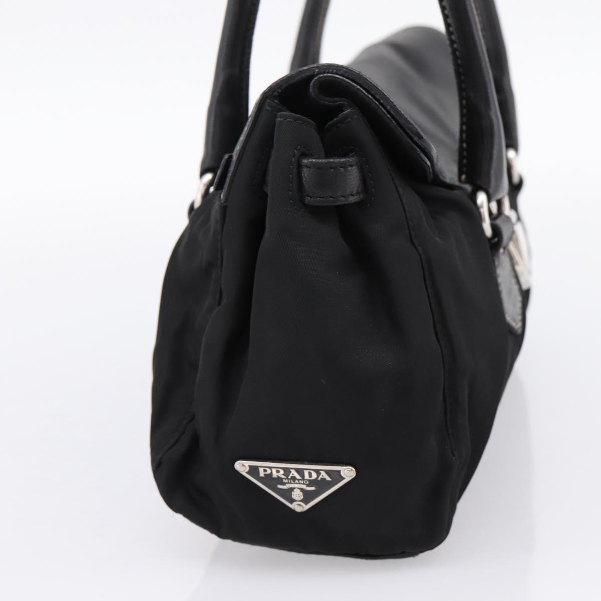 PRADA Hand Bag Nylon Leather Black Silver Auth am12605V