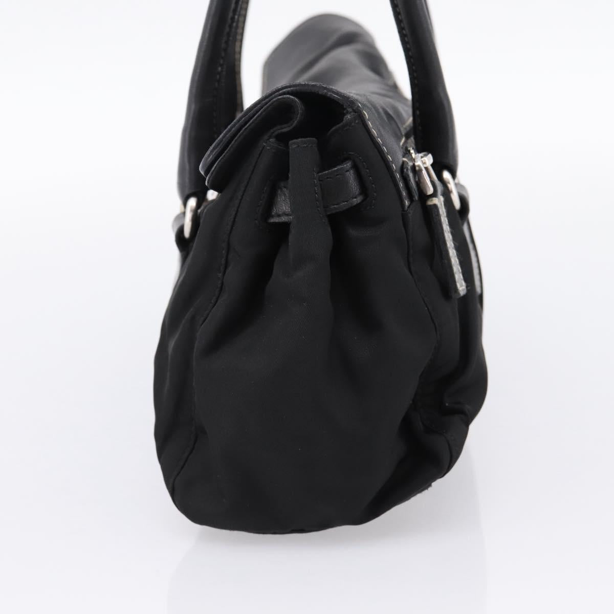 PRADA Hand Bag Nylon Leather Black Silver Auth am12605V