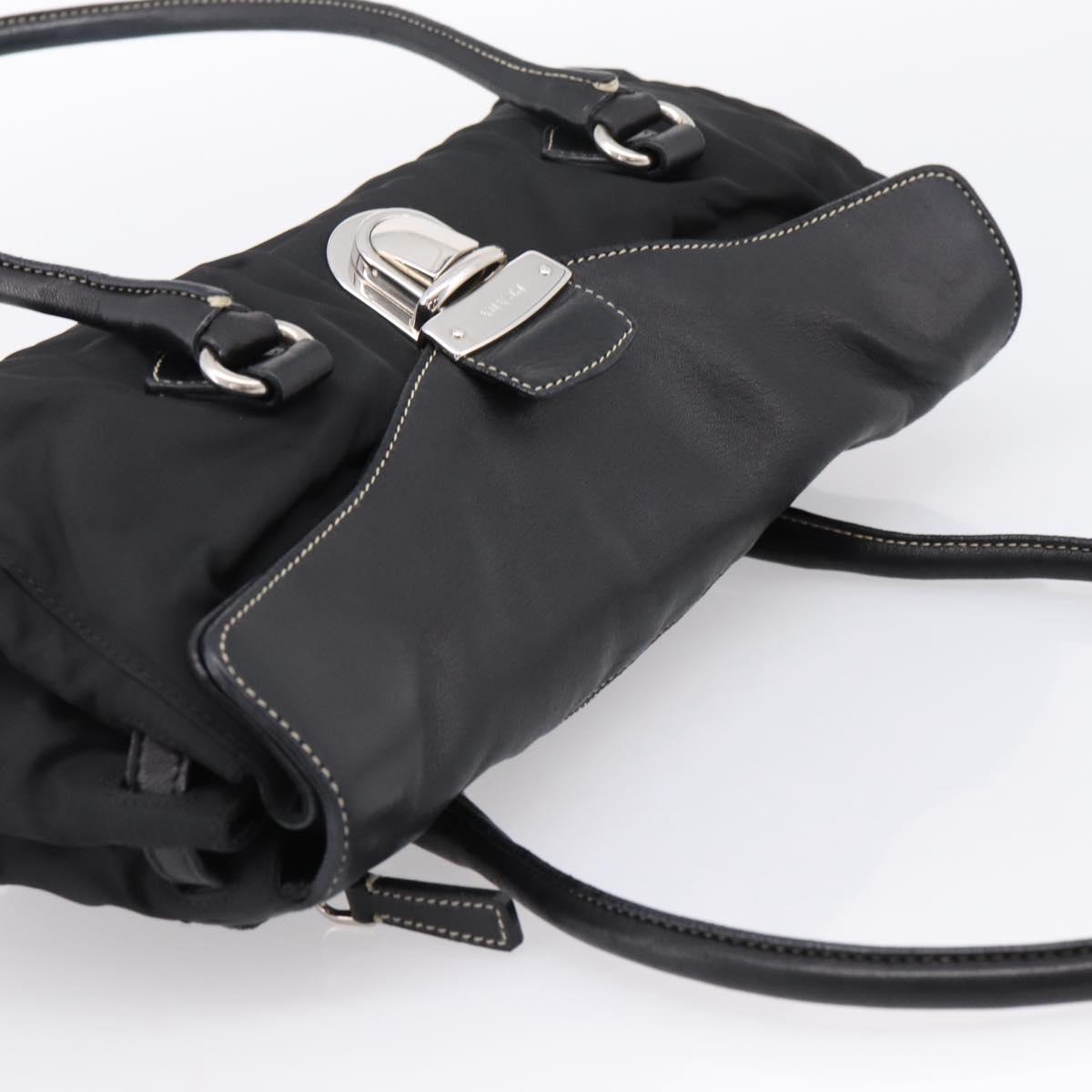 PRADA Hand Bag Nylon Leather Black Silver Auth am12605V