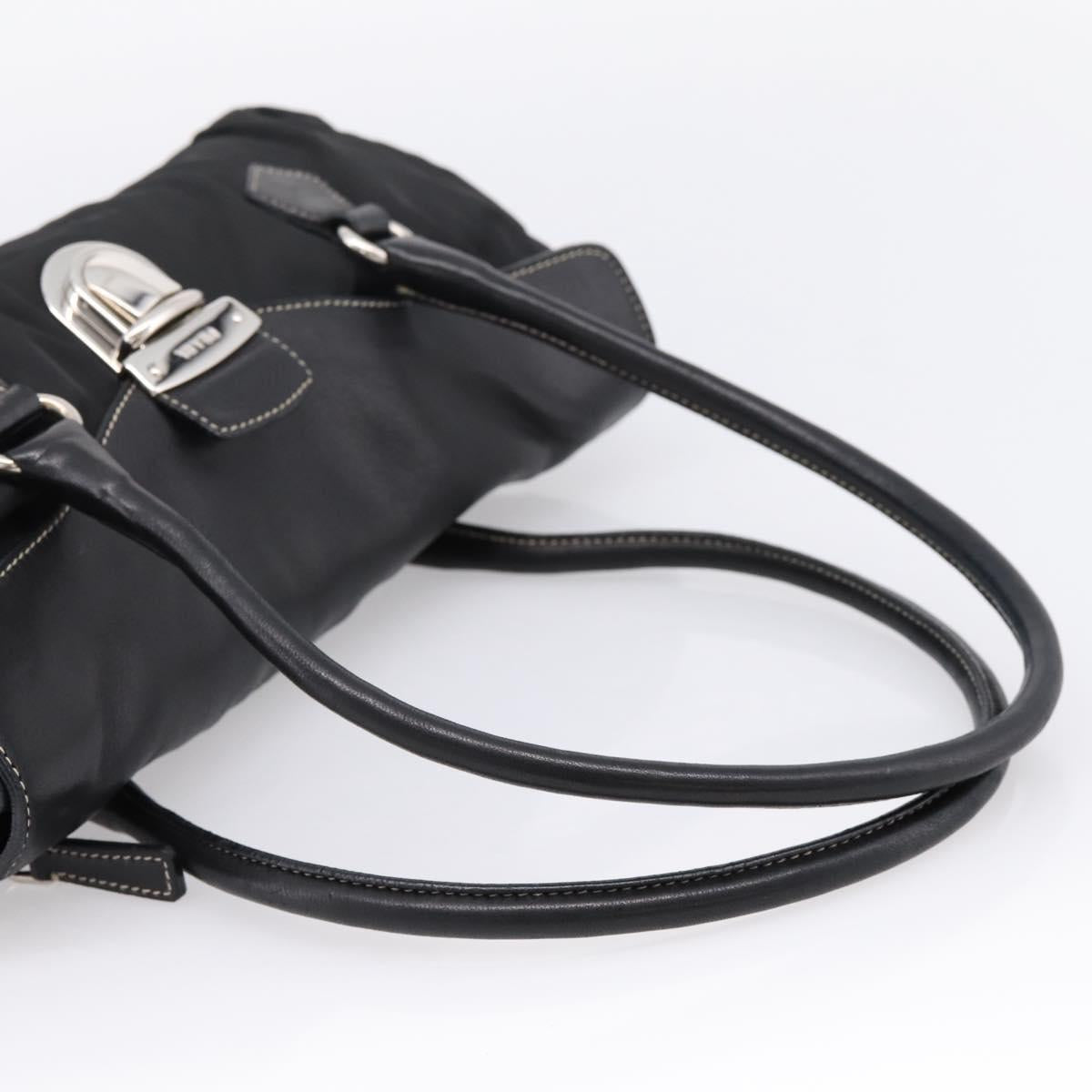 PRADA Hand Bag Nylon Leather Black Silver Auth am12605V