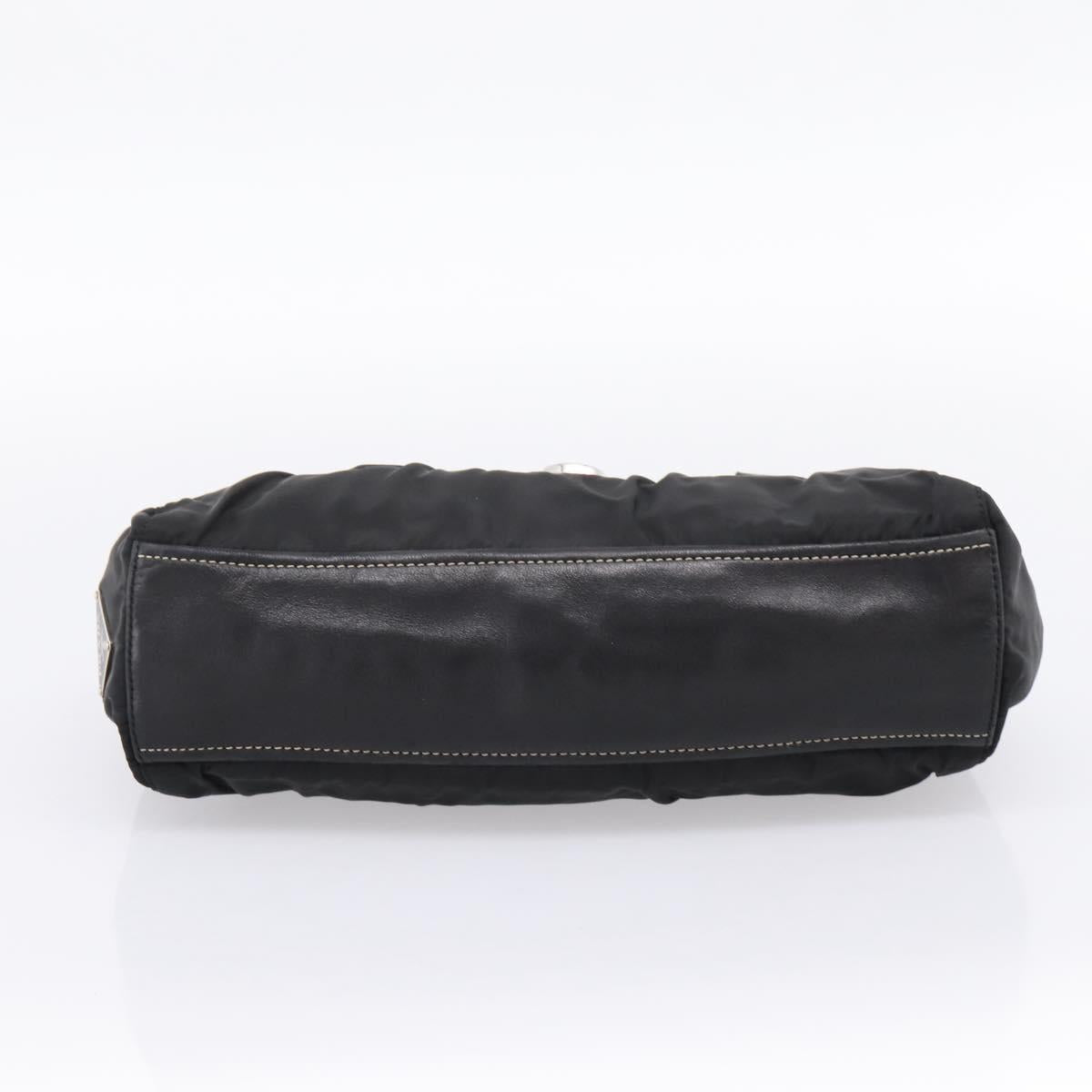 PRADA Hand Bag Nylon Leather Black Silver Auth am12605V