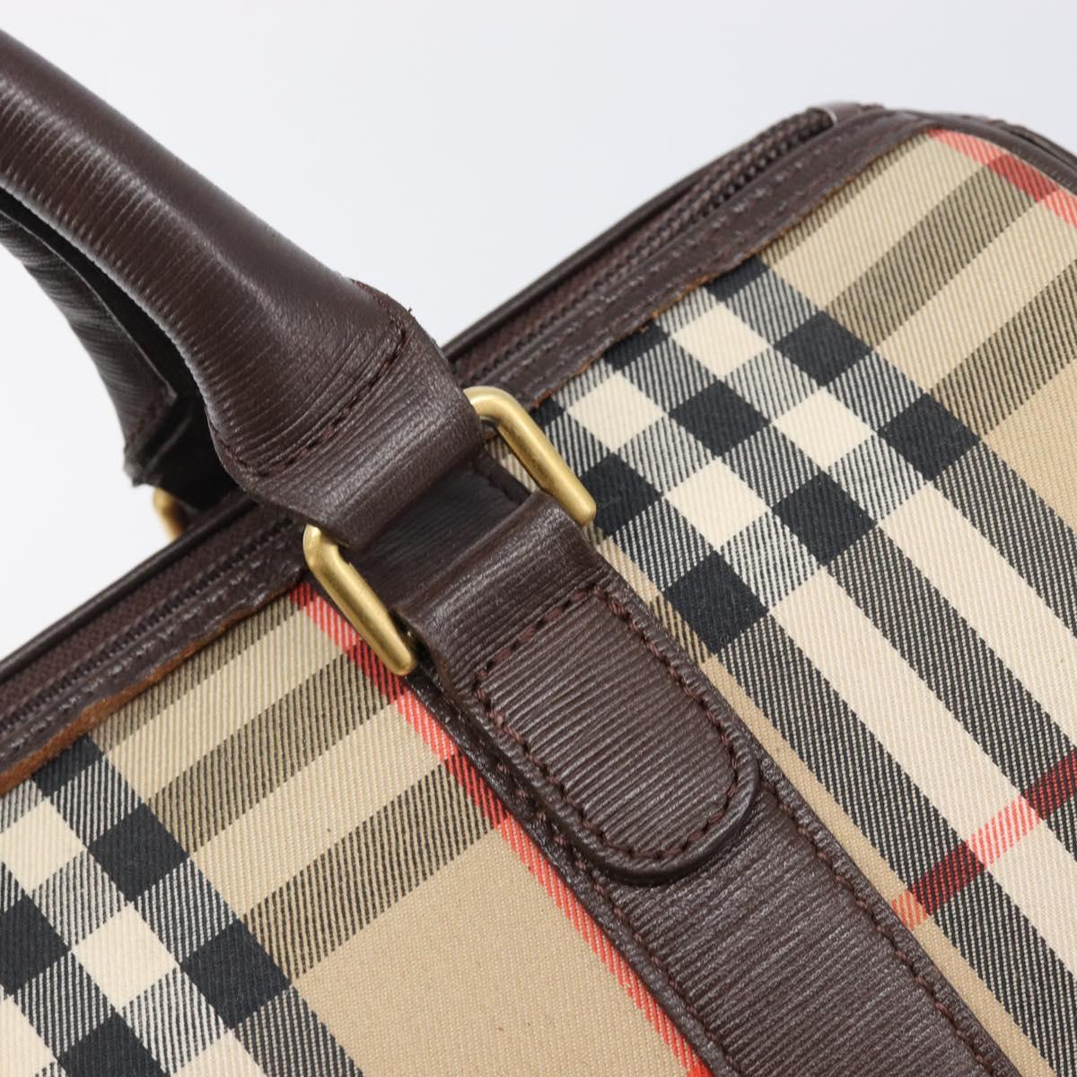 Burberrys Nova Check Boston Bag Canvas Beige Gold Auth am12606V