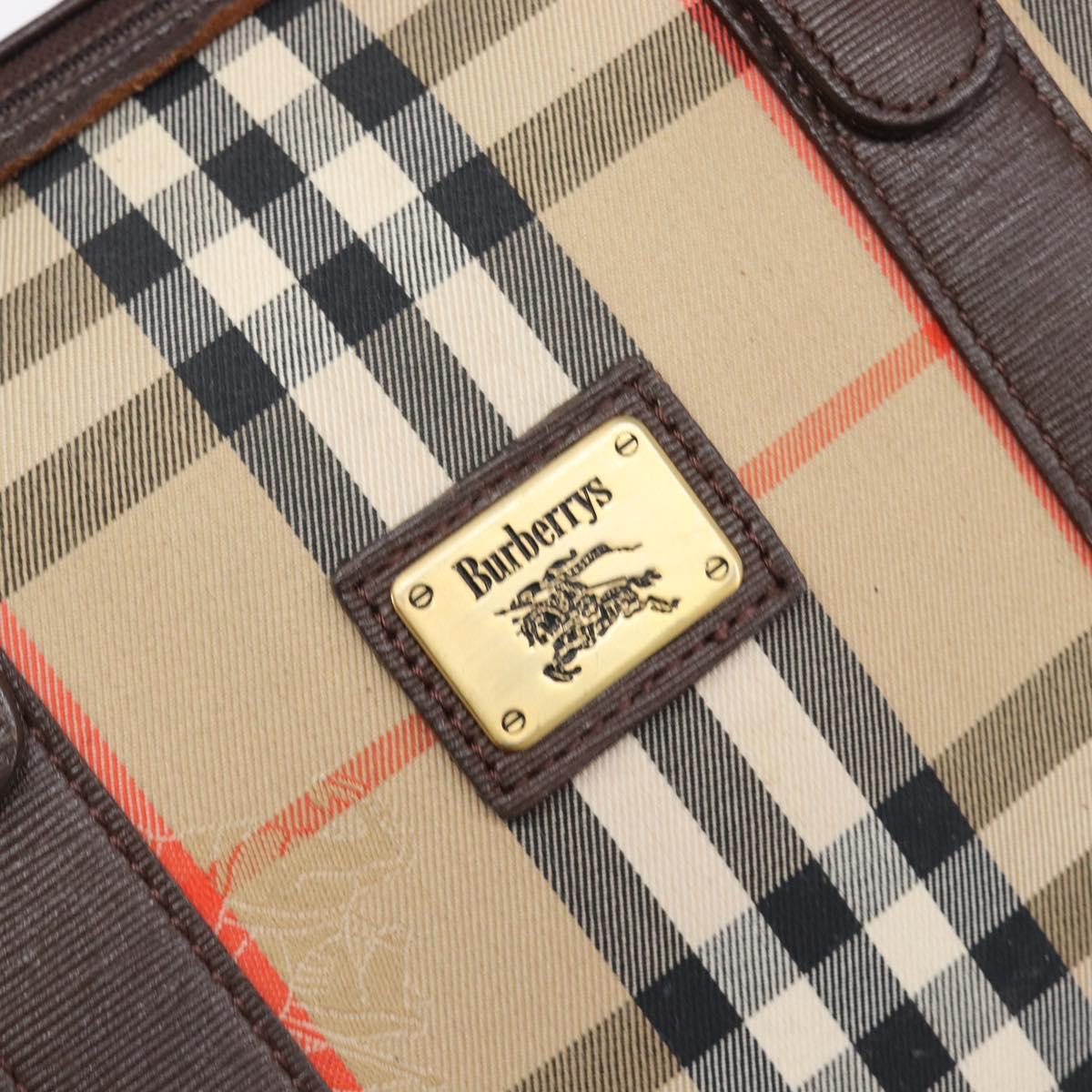 Burberrys Nova Check Boston Bag Canvas Beige Gold Auth am12606V