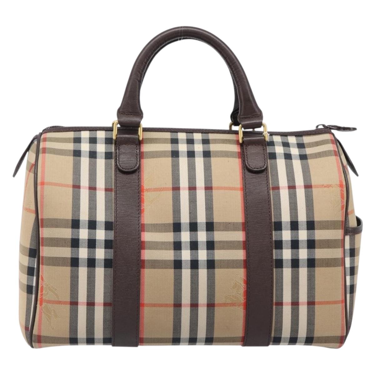Burberrys Nova Check Boston Bag Canvas Beige Gold Auth am12606V