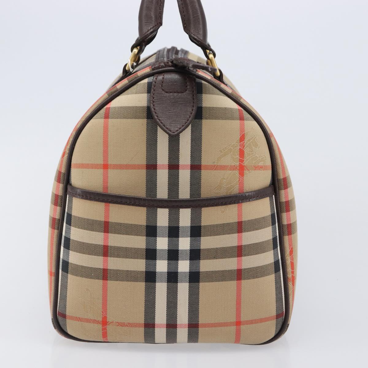 Burberrys Nova Check Boston Bag Canvas Beige Gold Auth am12606V