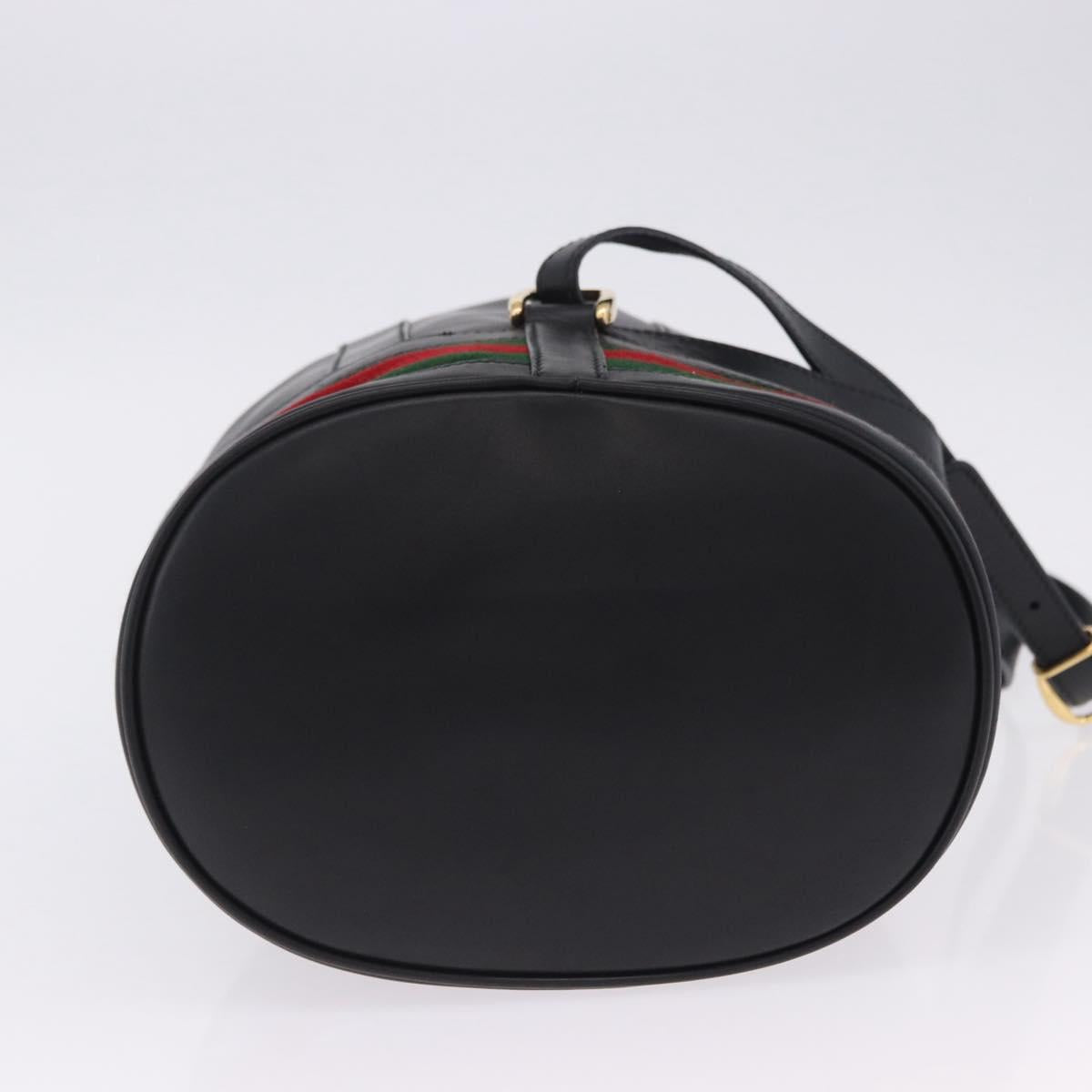 GUCCI Web Sherry Line Bag Leather Randonnee Type Black Gold Auth am12607V