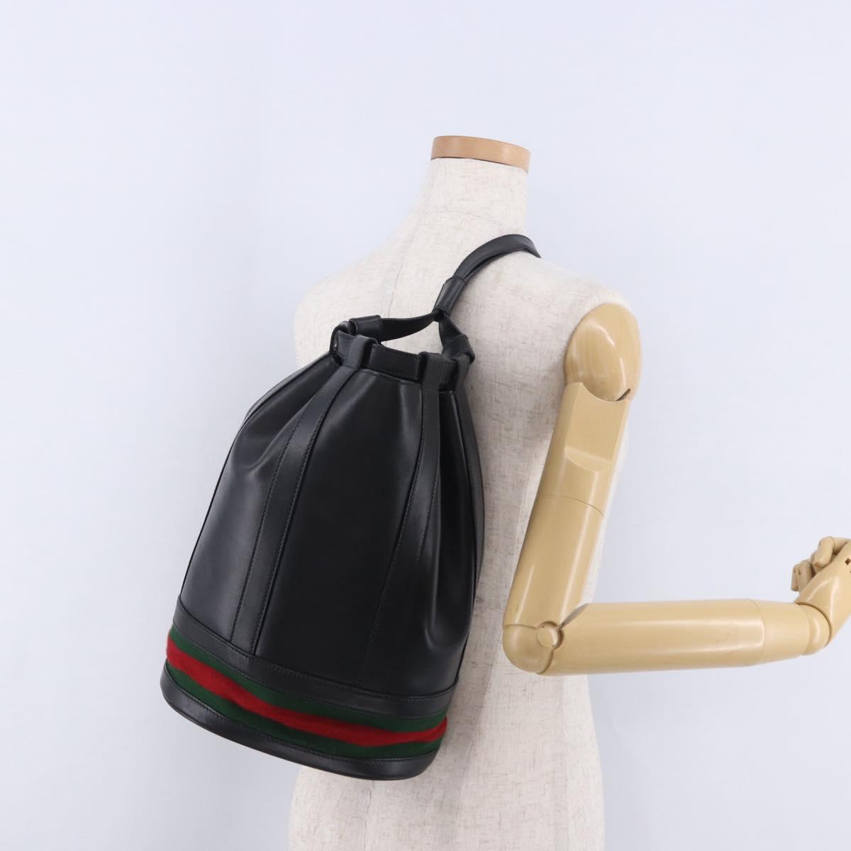 GUCCI Web Sherry Line Bag Leather Randonnee Type Black Gold Auth am12607V