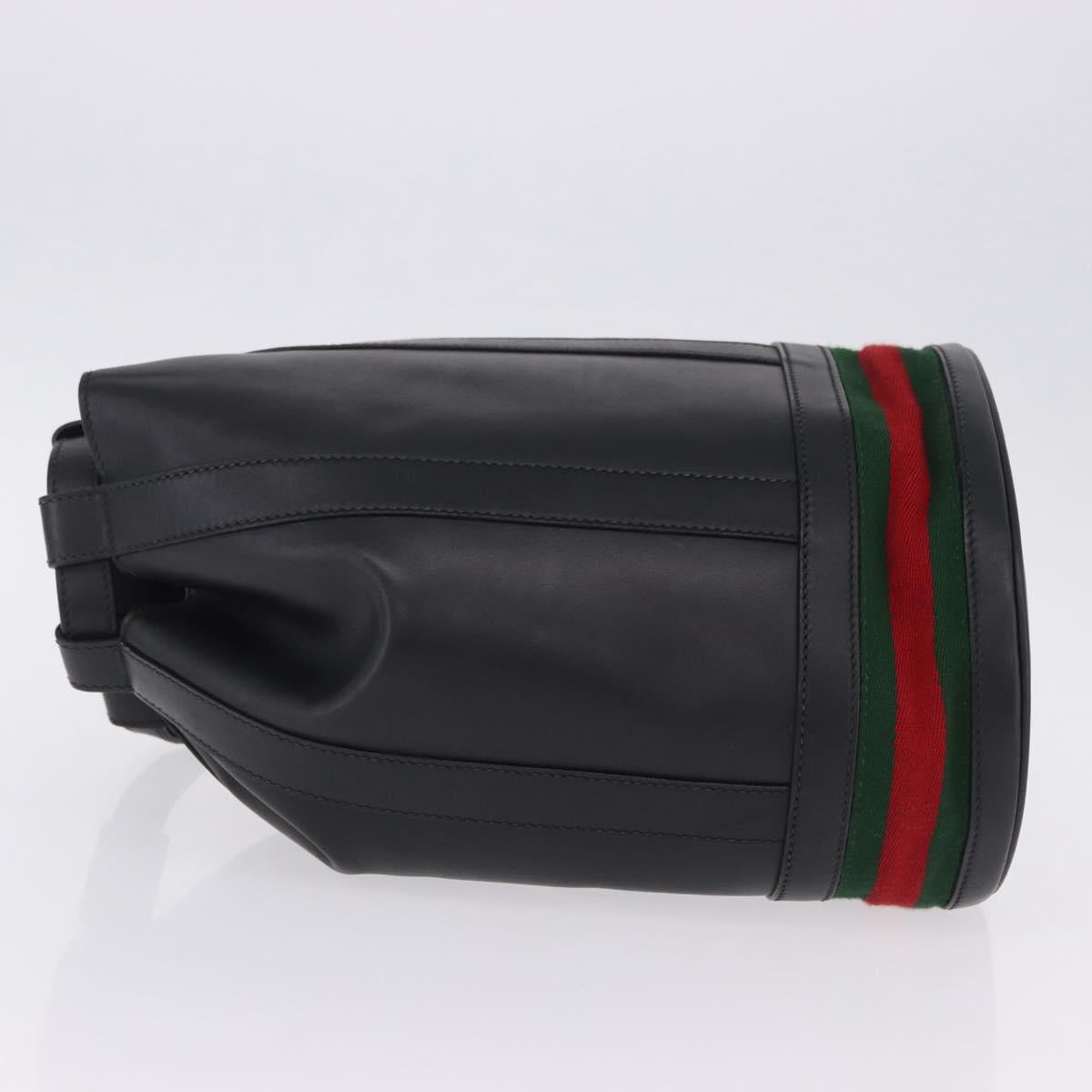 GUCCI Web Sherry Line Bag Leather Randonnee Type Black Gold Auth am12607V