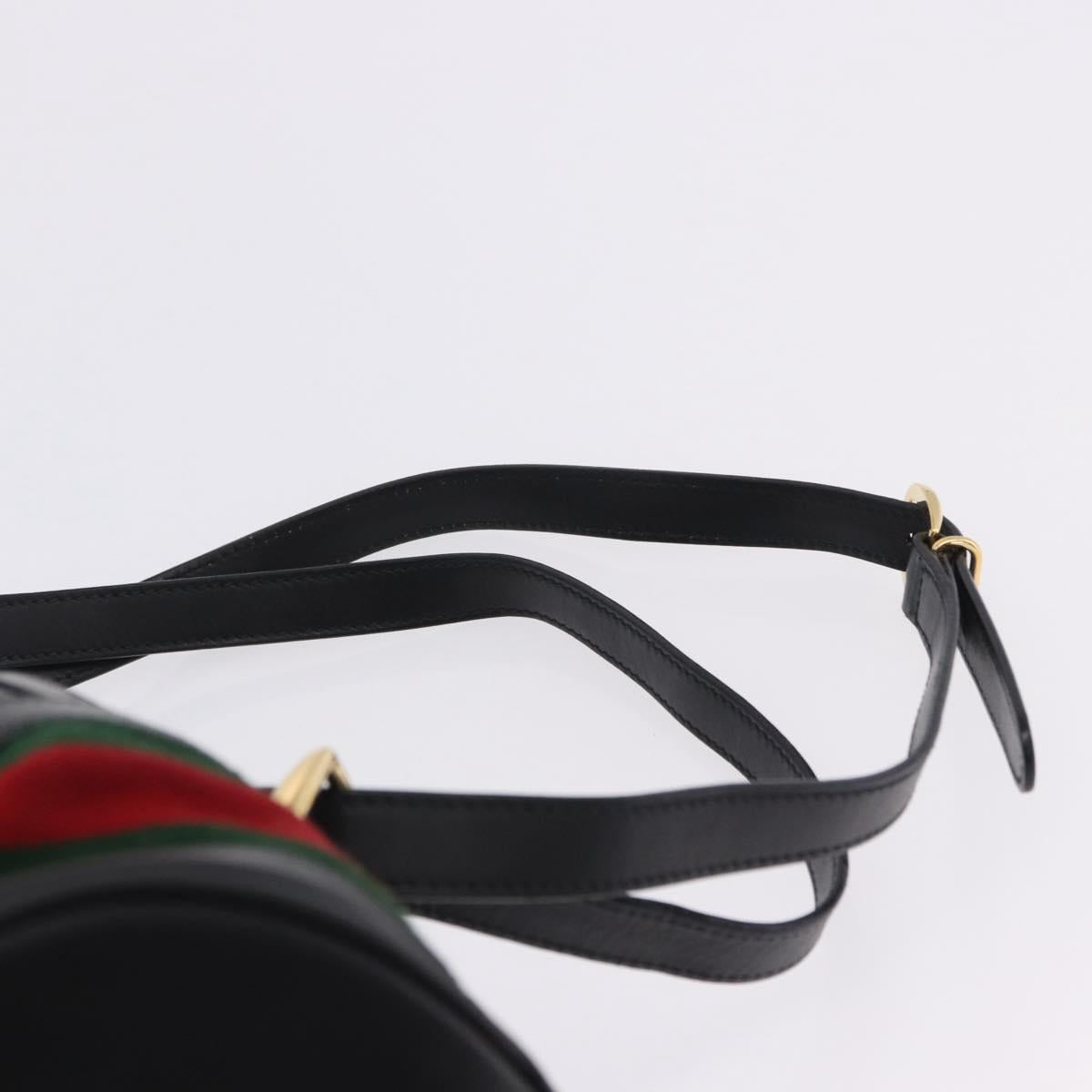 GUCCI Web Sherry Line Bag Leather Randonnee Type Black Gold Auth am12607V