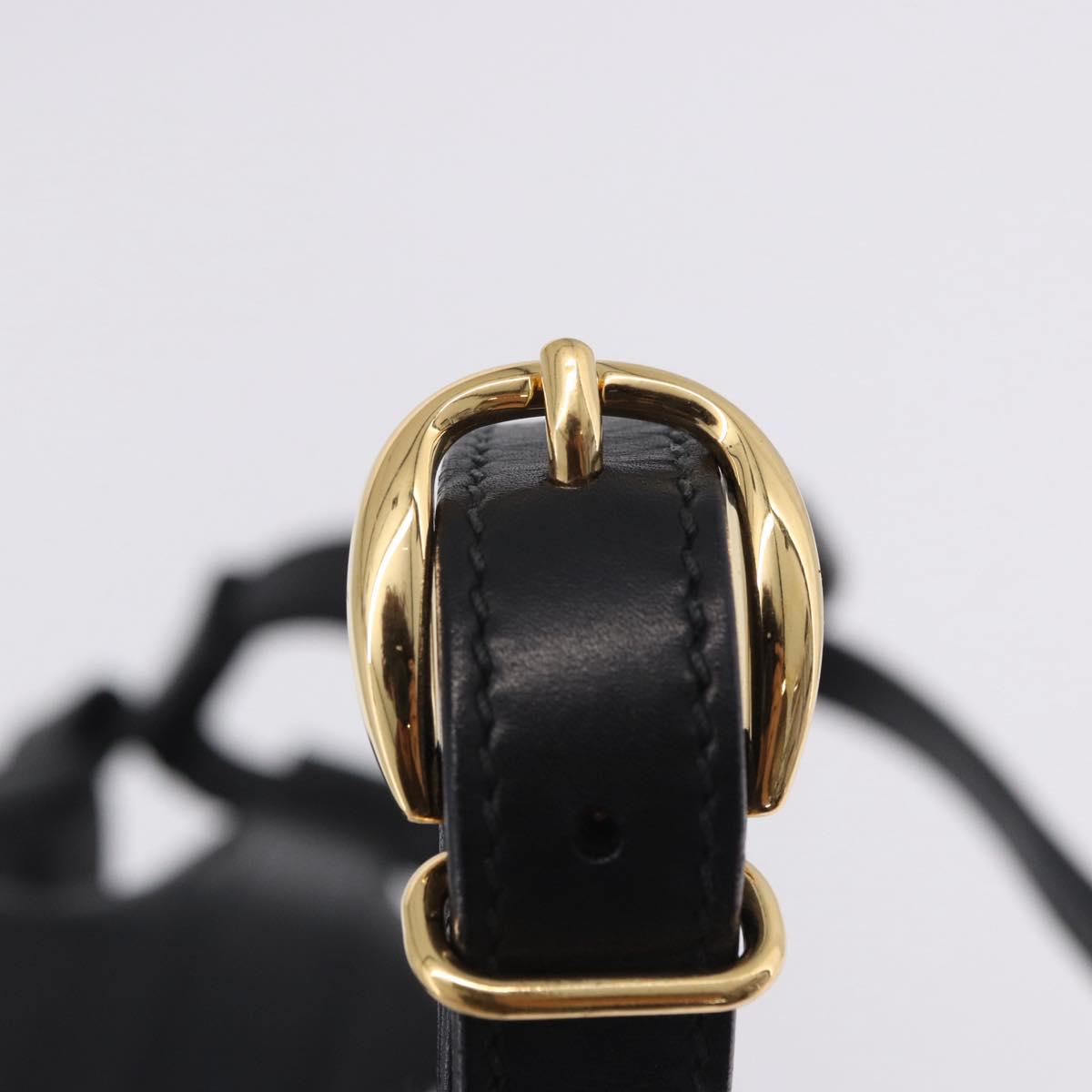 GUCCI Web Sherry Line Bag Leather Randonnee Type Black Gold Auth am12607V