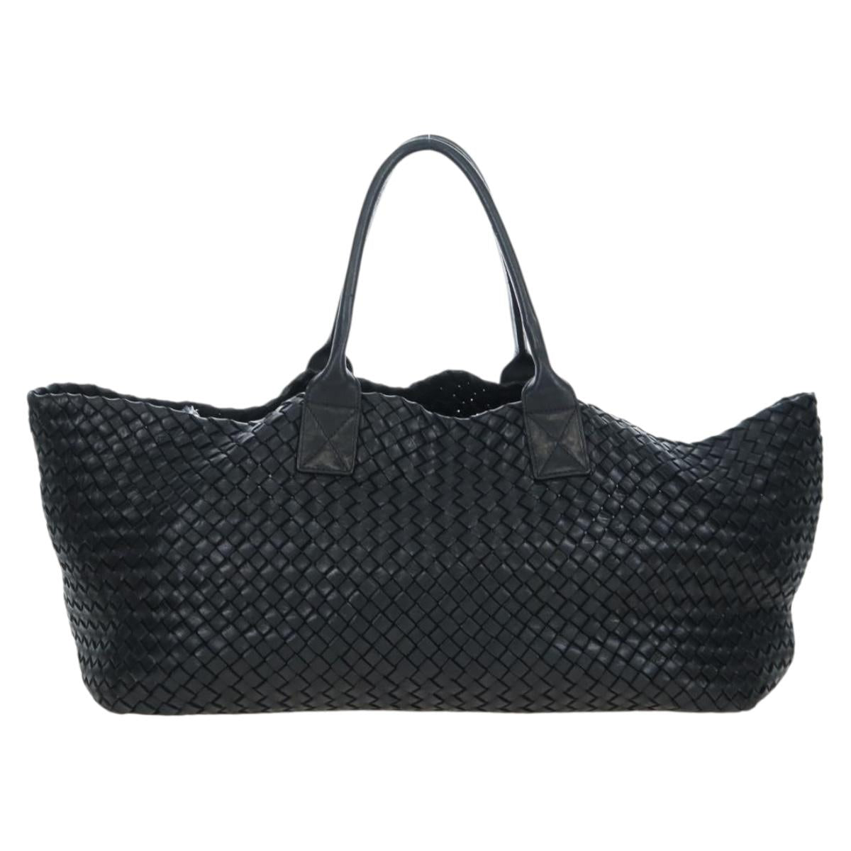 BOTTEGA VENETA INTRECCIATO Cabas GM Boston Bag Leather Black Auth am12609V