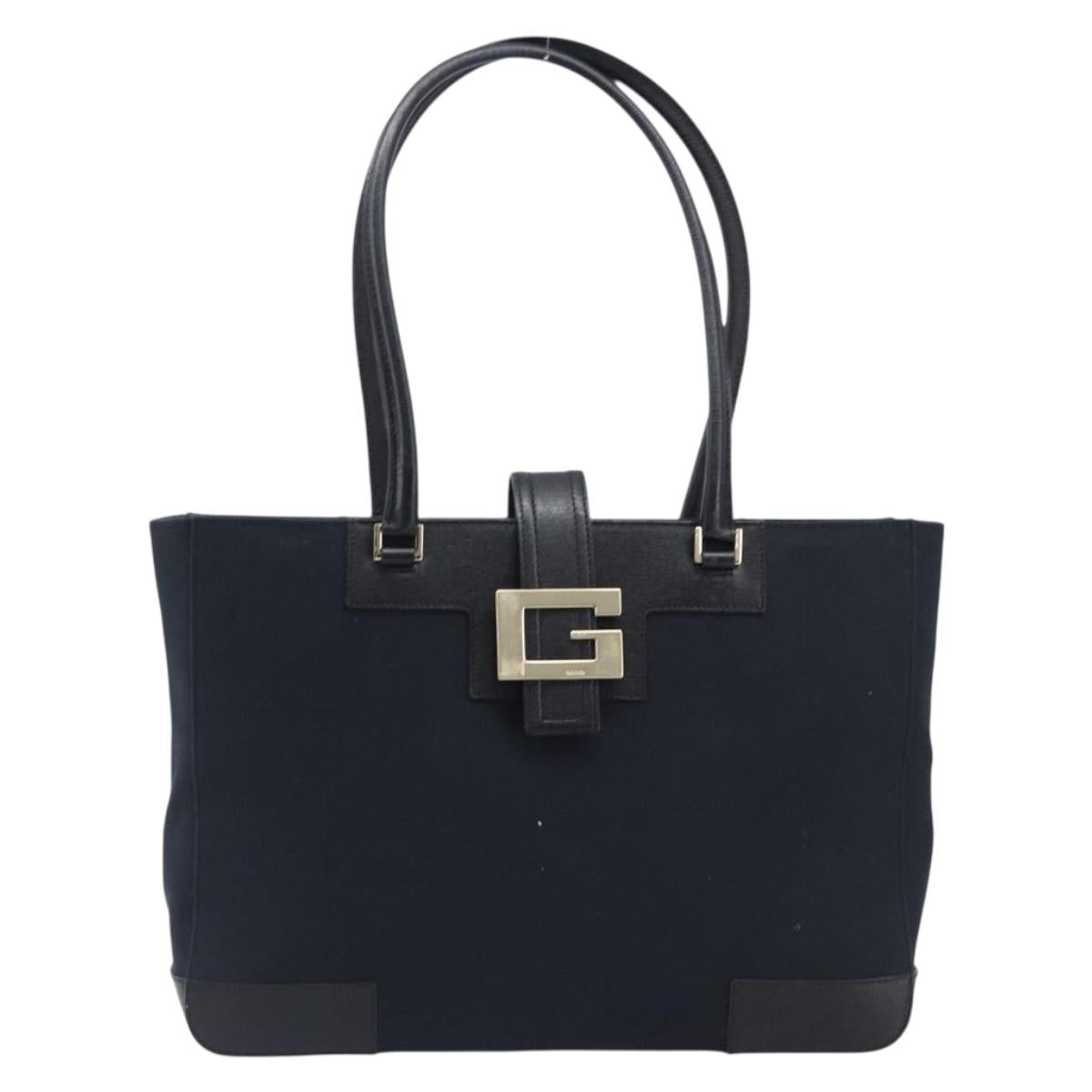 GUCCI G Tote Bag Leather Canvas Black Gold 002 1109 Auth am12610V