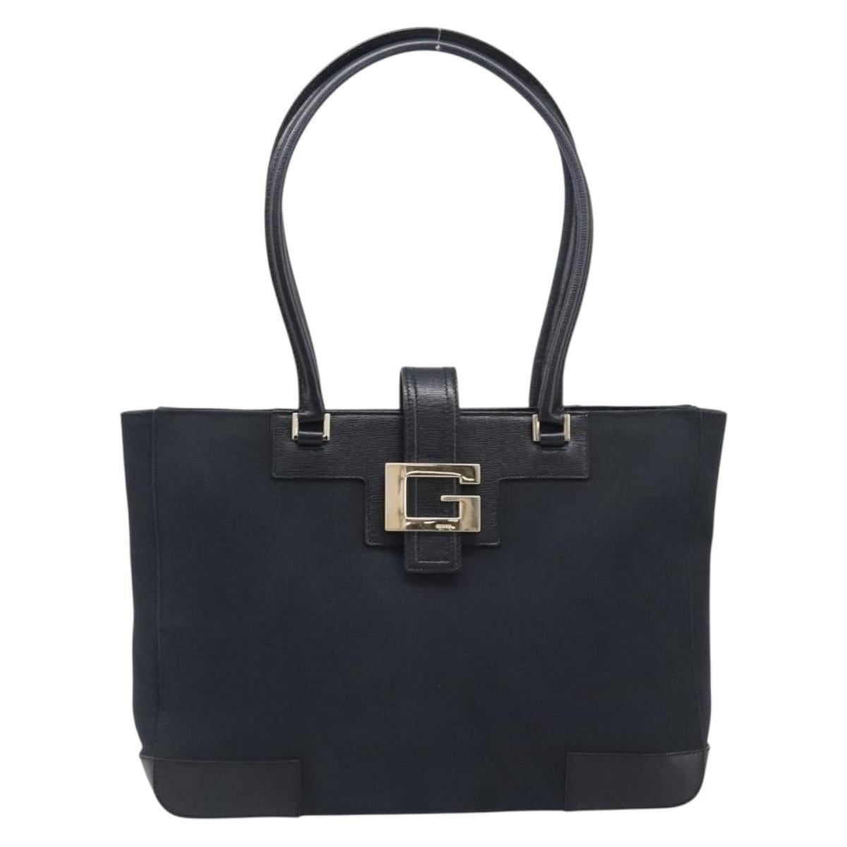 GUCCI G Tote Bag Leather Canvas Black Gold 002 1109 Auth am12611V