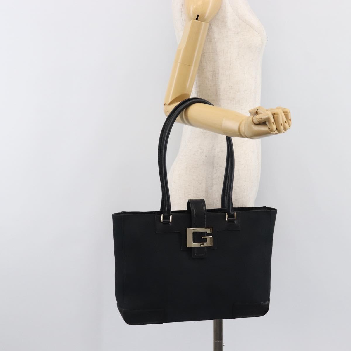 GUCCI G Tote Bag Leather Canvas Black Gold 002 1109 Auth am12611V