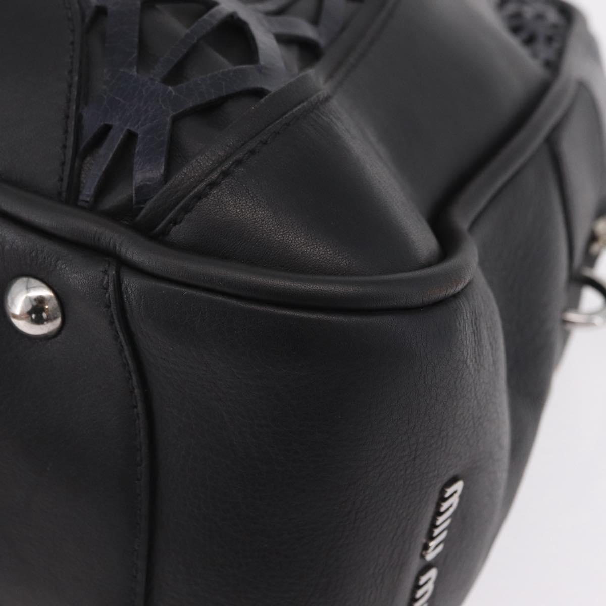 Miu Miu Hand Bag Leather Black Silver Auth am12613V