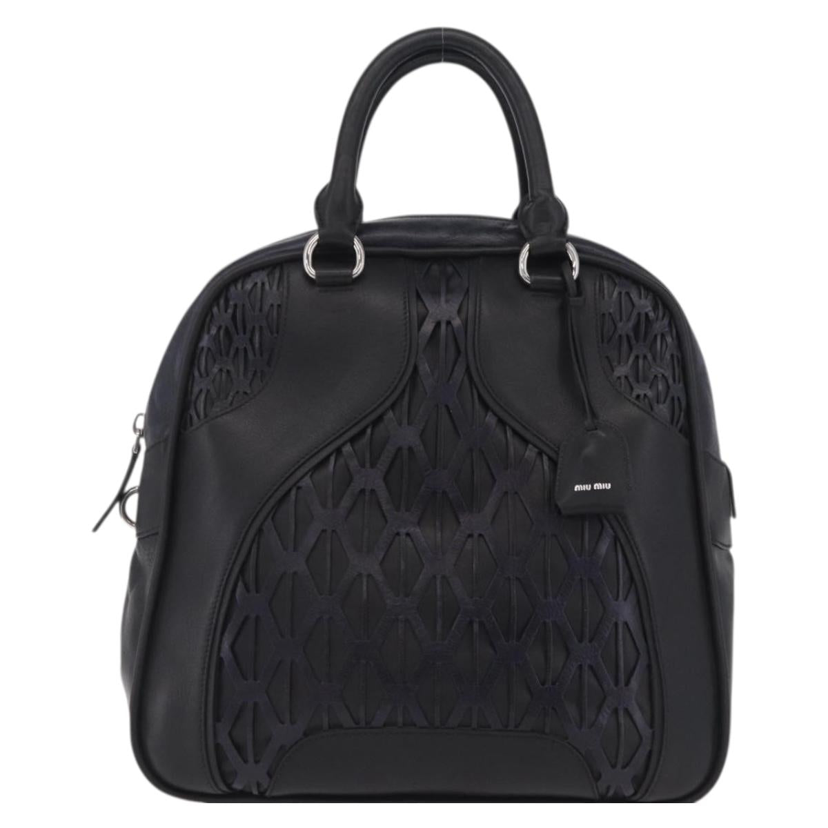 Miu Miu Hand Bag Leather Black Silver Auth am12613V
