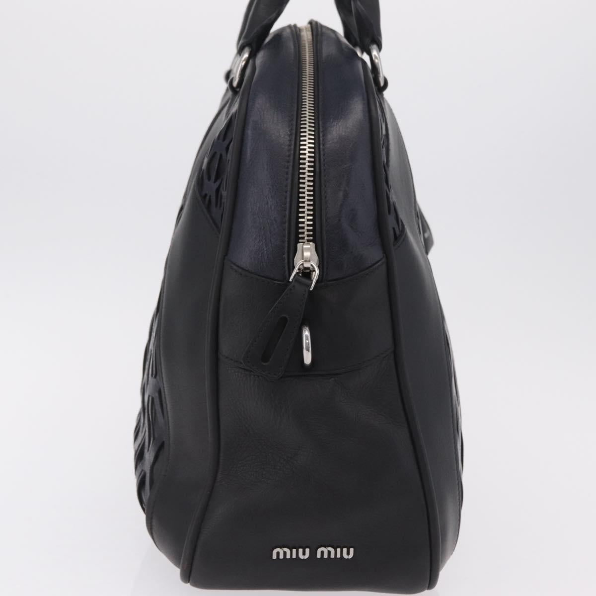 Miu Miu Hand Bag Leather Black Silver Auth am12613V