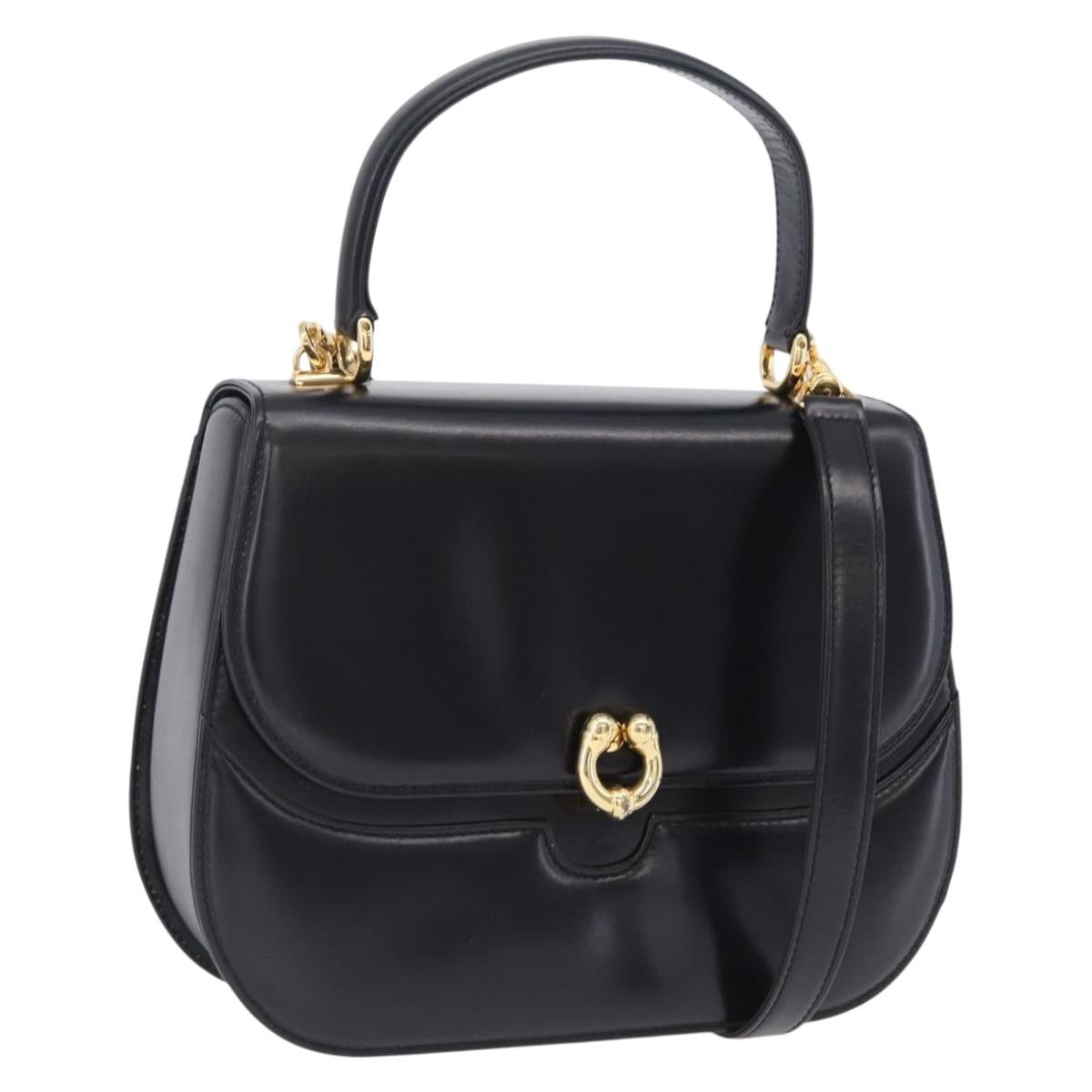 GUCCI Hand Bag Leather 2way Black Gold 000 406 0264 Auth am12615V