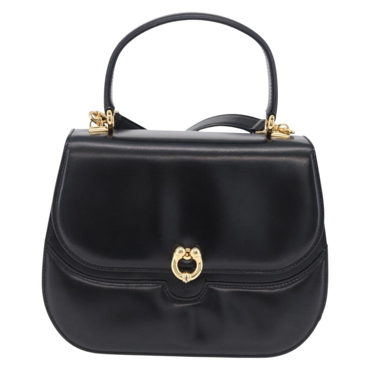 GUCCI Hand Bag Leather 2way Black Gold 000 406 0264 Auth am12615V
