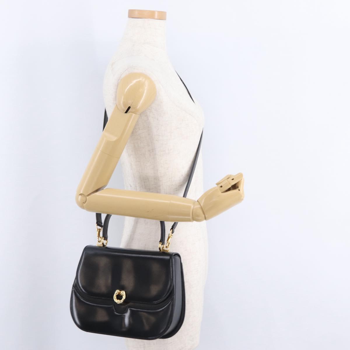 GUCCI Hand Bag Leather 2way Black Gold 000 406 0264 Auth am12615V