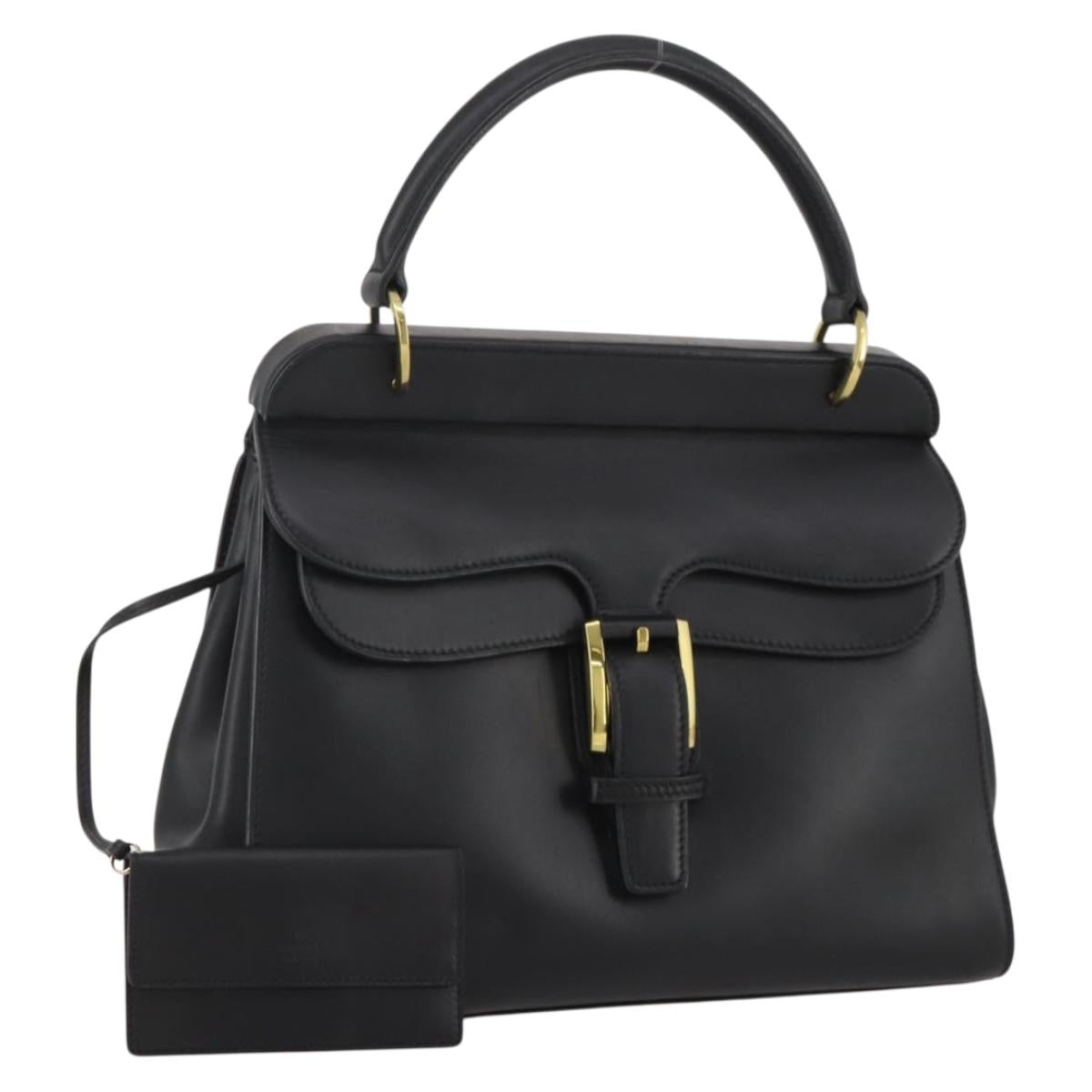 GUCCI Hand Bag Leather Black Gold 101676 Auth am12616V
