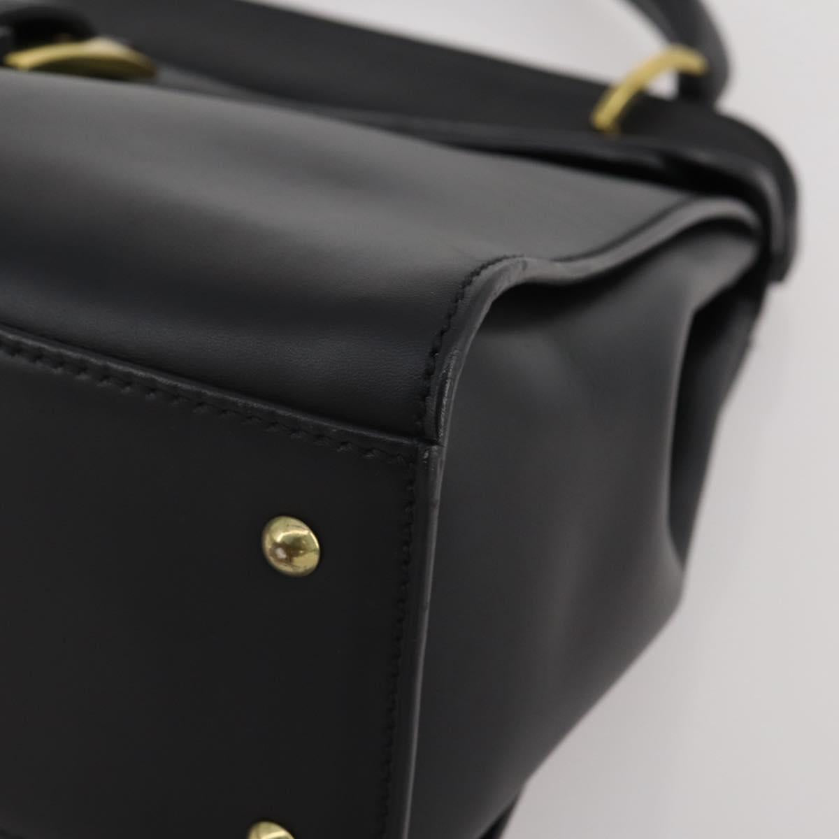 GUCCI Hand Bag Leather Black Gold 101676 Auth am12616V