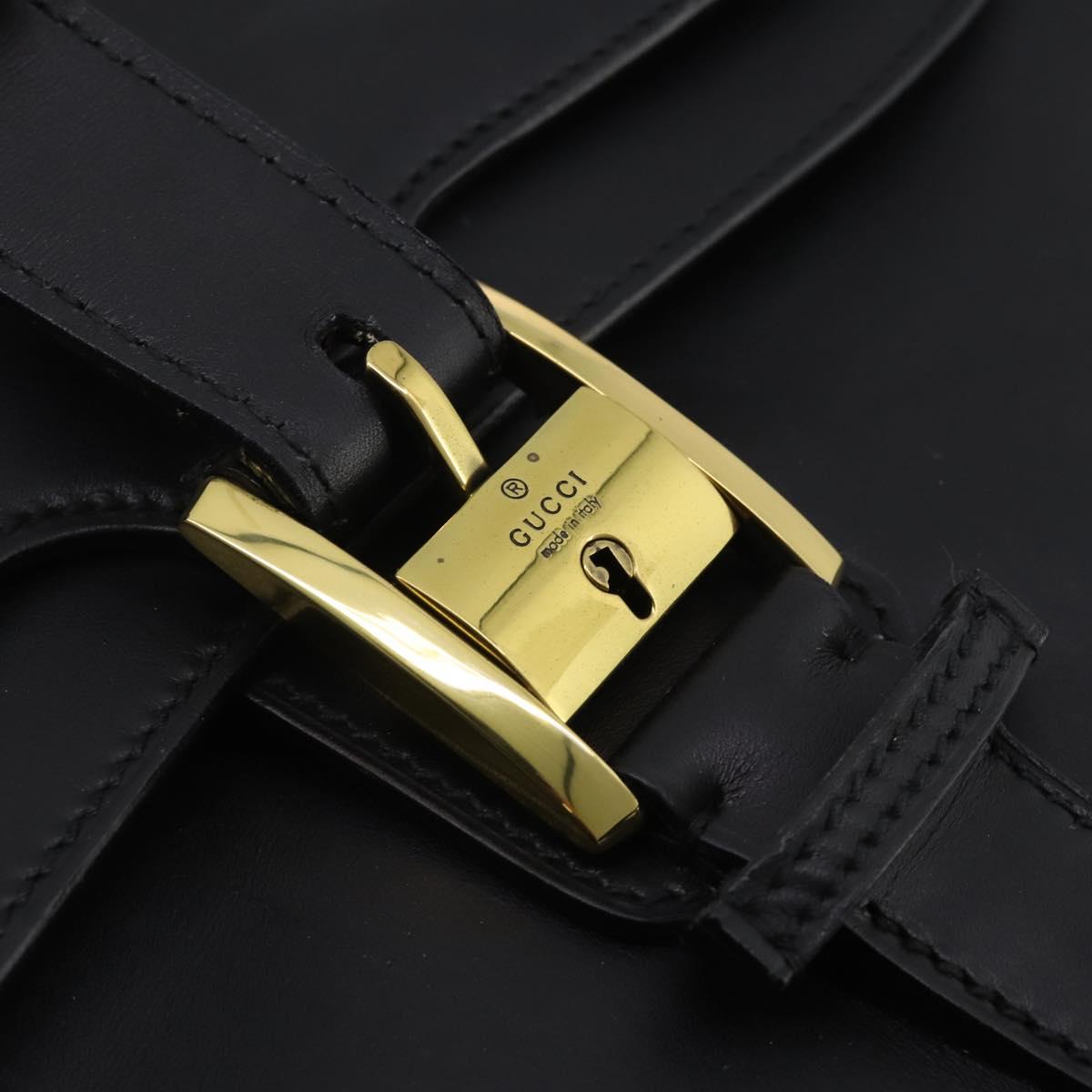 GUCCI Hand Bag Leather Black Gold 101676 Auth am12616V
