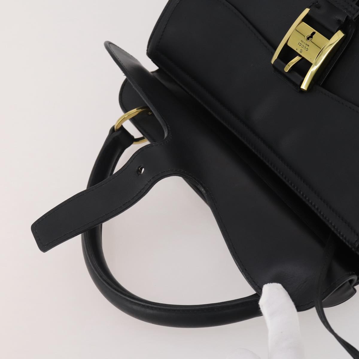 GUCCI Hand Bag Leather Black Gold 101676 Auth am12616V