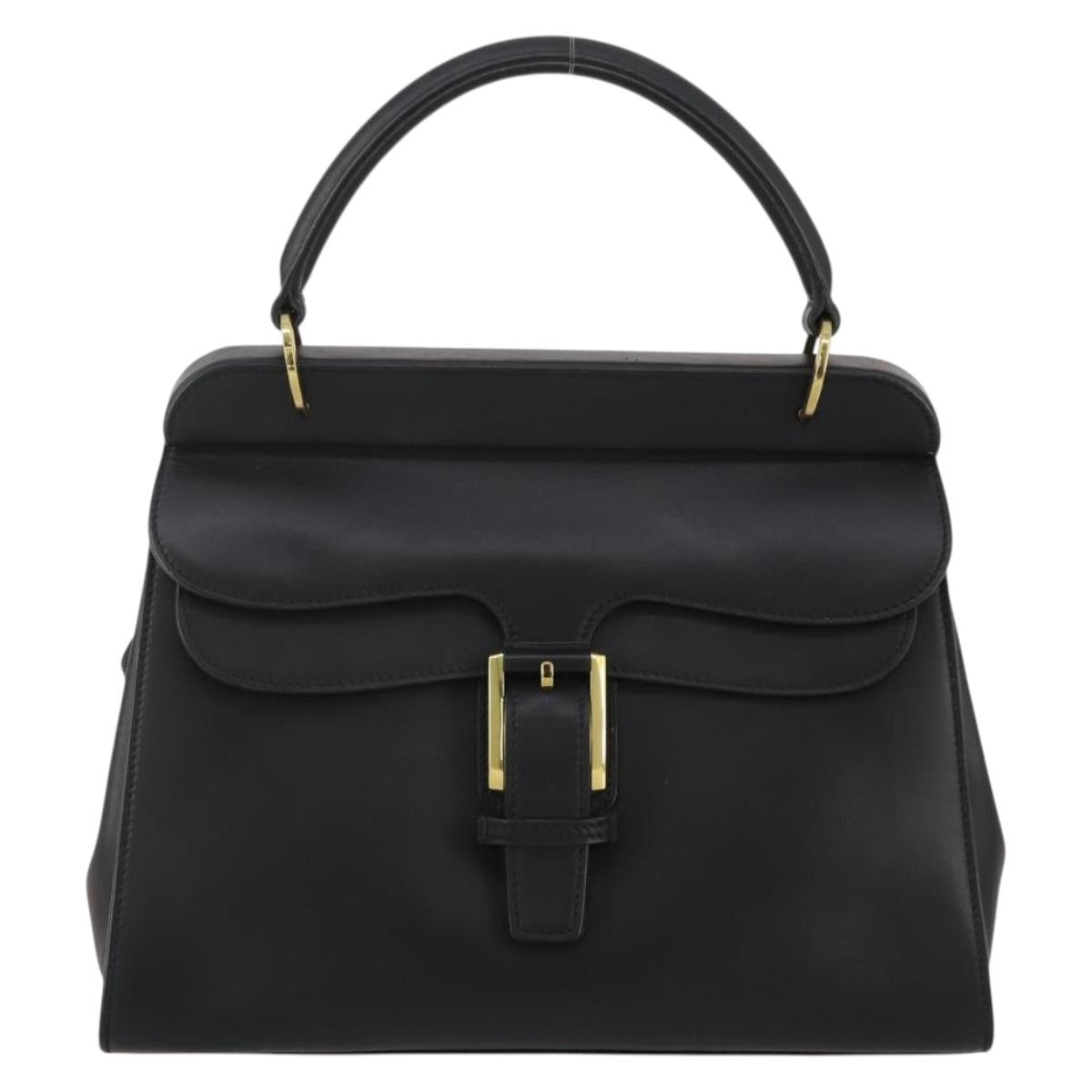 GUCCI Hand Bag Leather Black Gold 101676 Auth am12616V