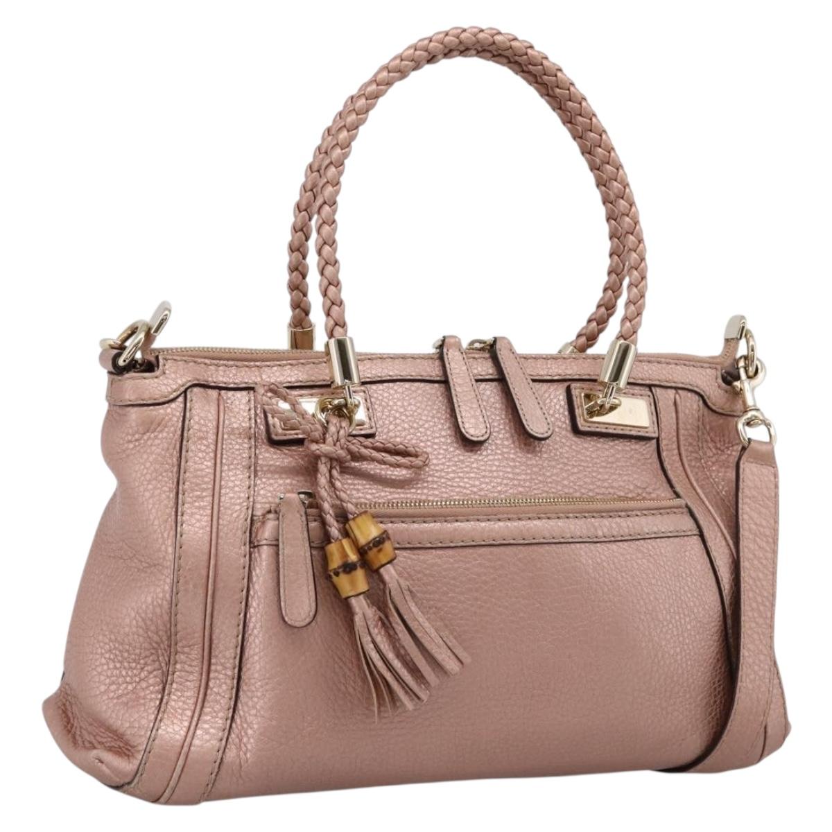 GUCCI Bella Bamboo Hand Bag Leather 2way Pink Gold 282300 Auth am12618A