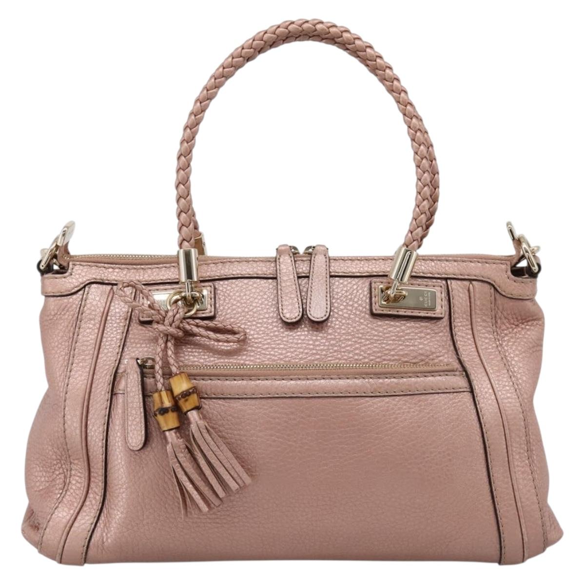 GUCCI Bella Bamboo Hand Bag Leather 2way Pink Gold 282300 Auth am12618A