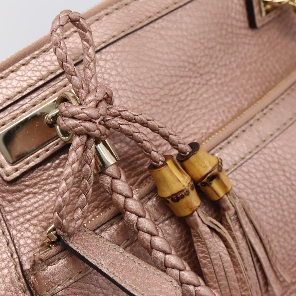 GUCCI Bella Bamboo Hand Bag Leather 2way Pink Gold 282300 Auth am12618A