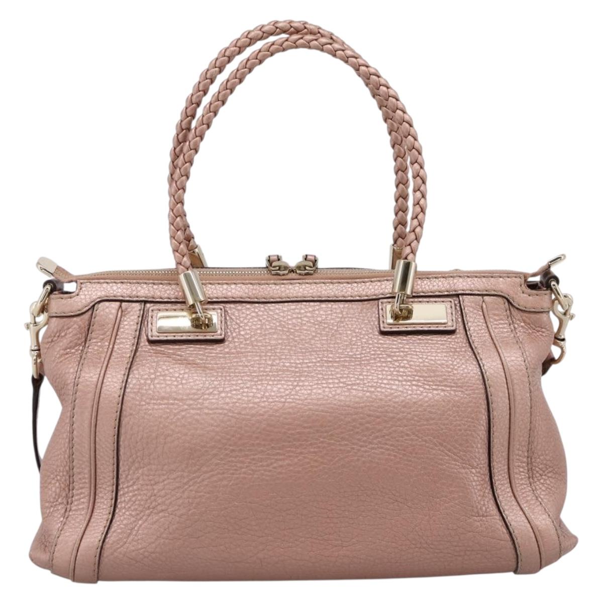GUCCI Bella Bamboo Hand Bag Leather 2way Pink Gold 282300 Auth am12618A