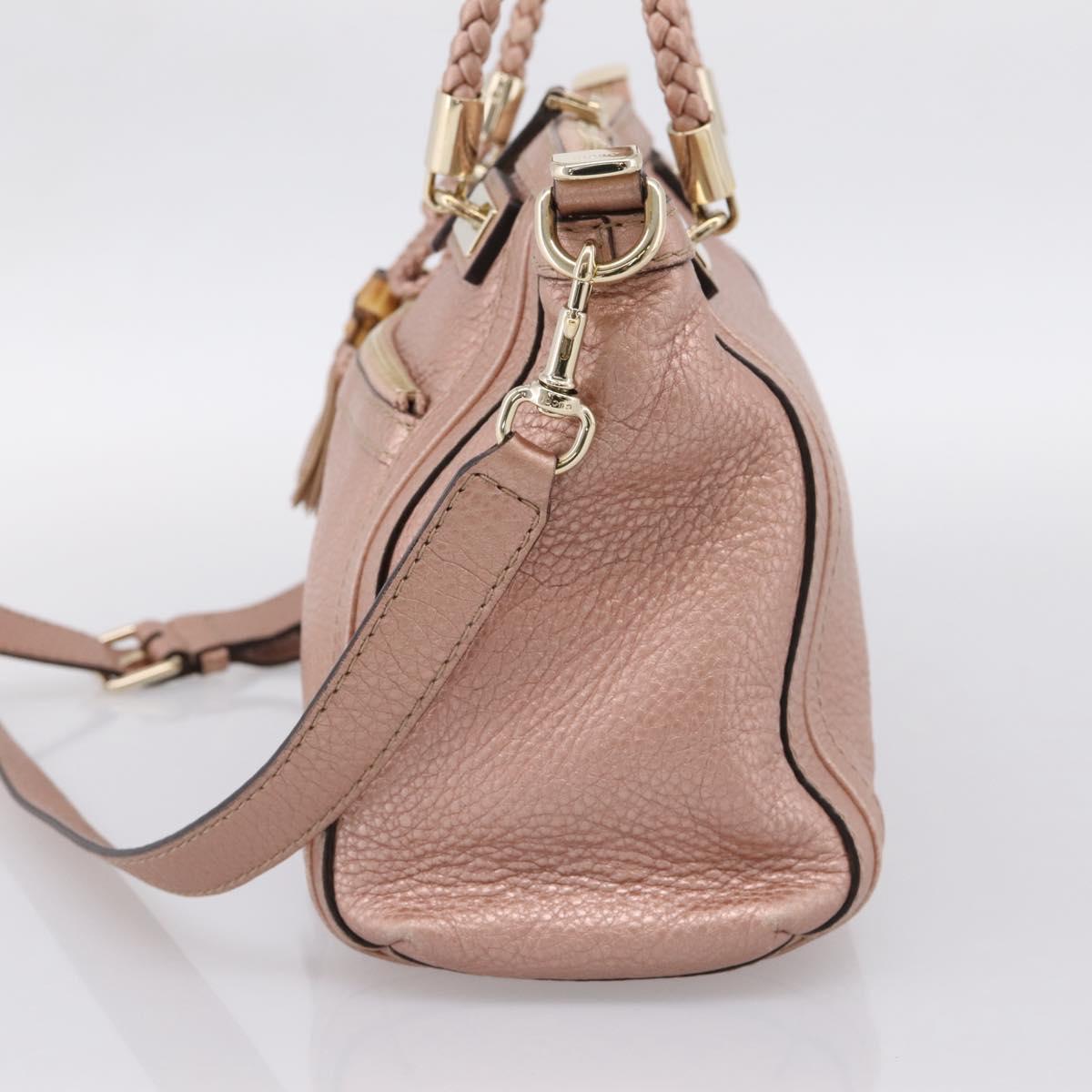 GUCCI Bella Bamboo Hand Bag Leather 2way Pink Gold 282300 Auth am12618A