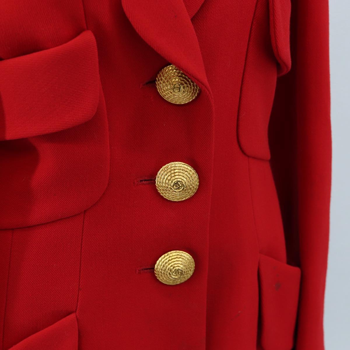 CHANEL Skirt Setup Jacket Cotton Red CC Auth am12620