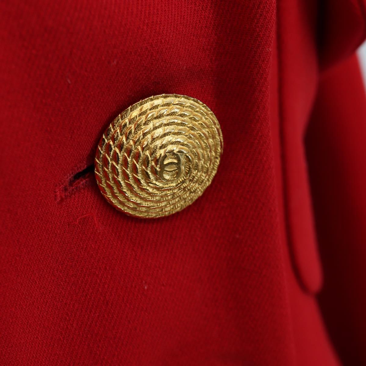 CHANEL Skirt Setup Jacket Cotton Red CC Auth am12620