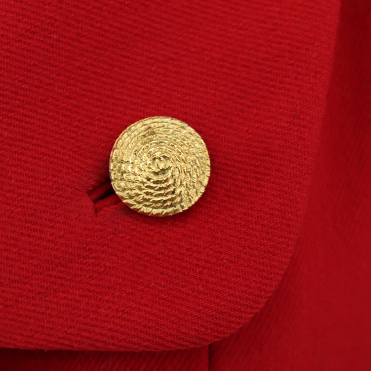 CHANEL Skirt Setup Jacket Cotton Red CC Auth am12620