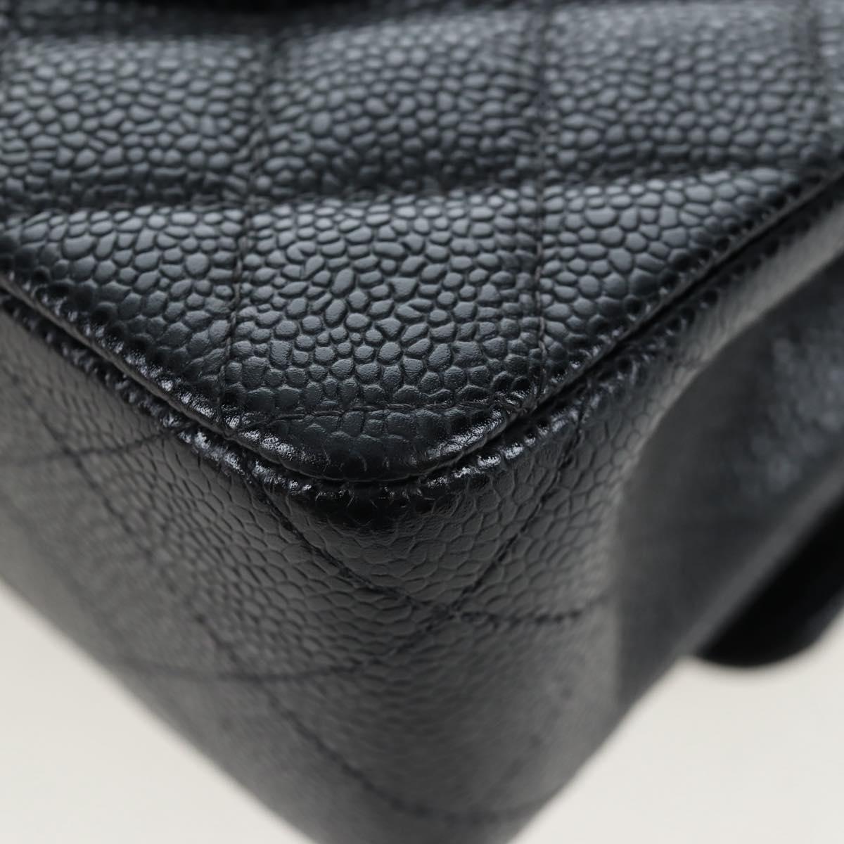 CHANEL Double Flap Chain Matelasse Bag Caviar Skin Black Gold CC Auth am12621SM