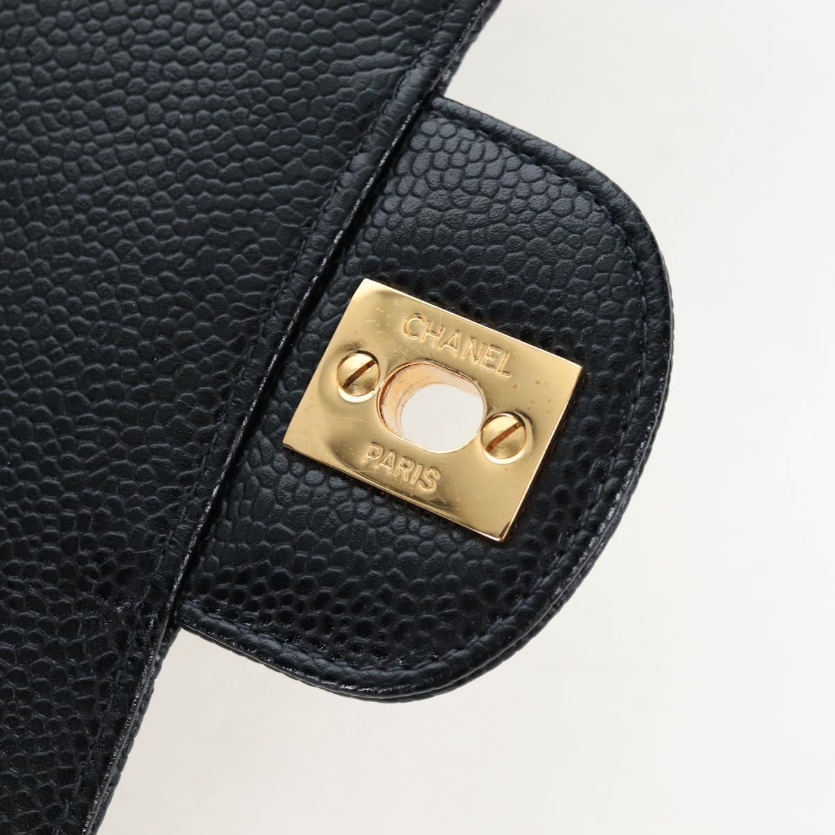 CHANEL Double Flap Chain Matelasse Bag Caviar Skin Black Gold CC Auth am12621SM