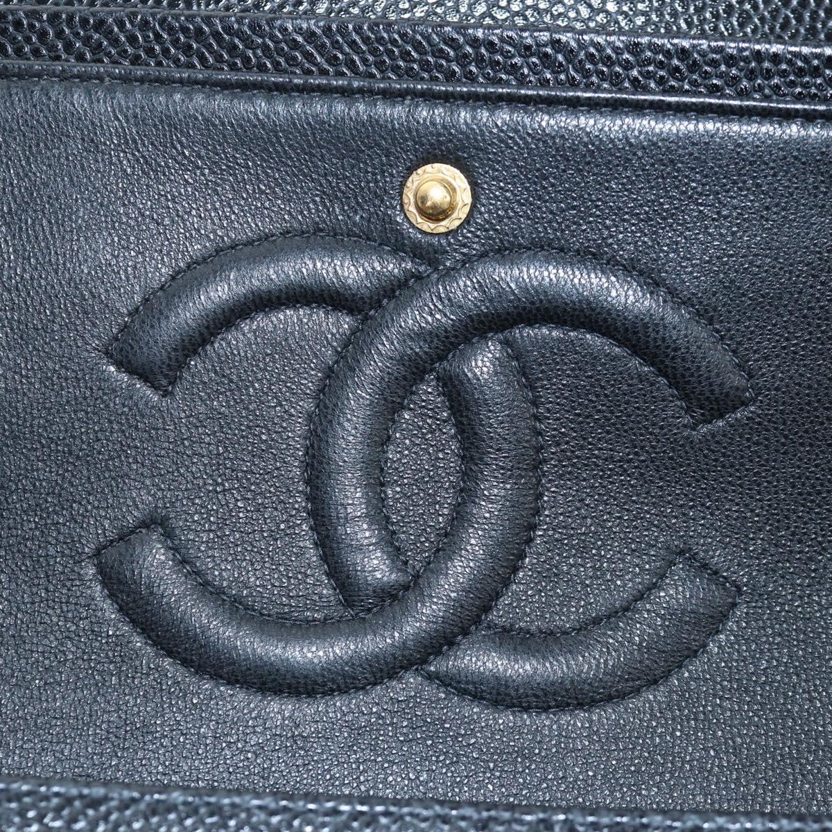 CHANEL Double Flap Chain Matelasse Bag Caviar Skin Black Gold CC Auth am12621SM