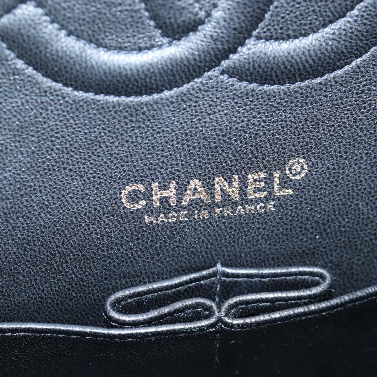 CHANEL Double Flap Chain Matelasse Bag Caviar Skin Black Gold CC Auth am12621SM
